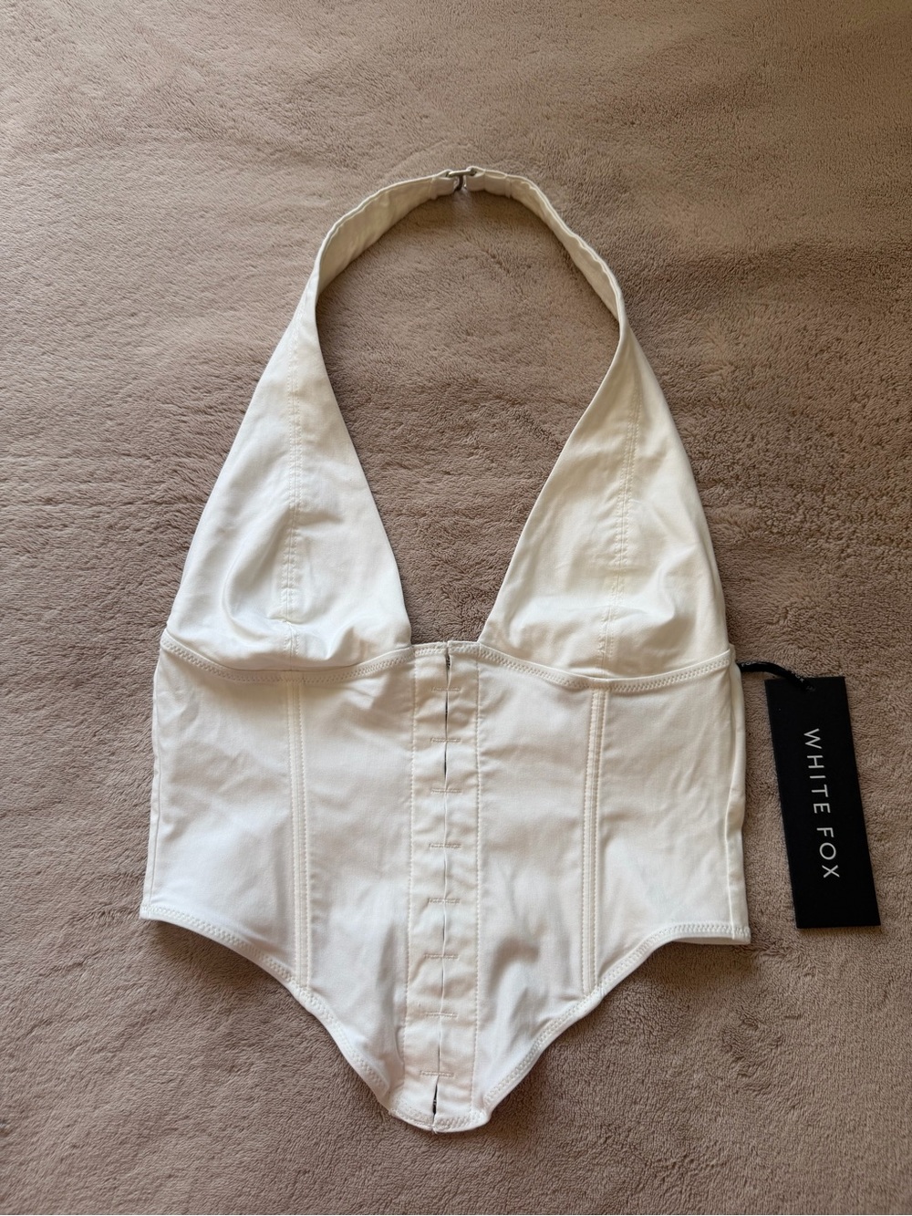 White Fox Boutique White Halter Plunge Bodysuit NWT Size L